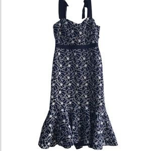 J. Crew Navy and White lace Floral Midi Dress